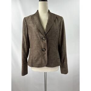 Lafayette 148 Blazer Jacket Brown Gold Metallic 6 Virgin Wool Blend Hourglass